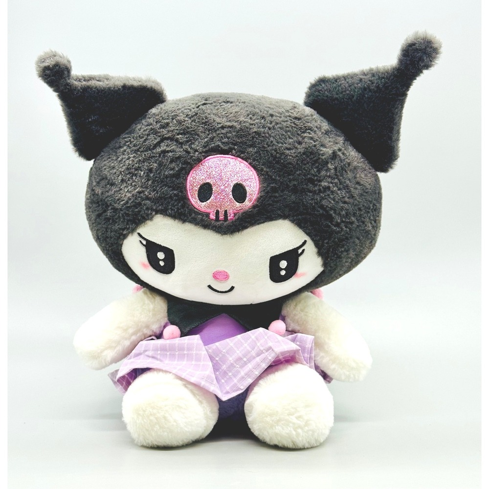 Sanrio Kuromi Plush Purple Gingham Dress Glitter Skull Sparkle Detail